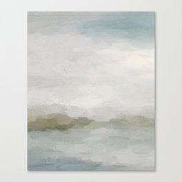 Break in the Weather III - Gray Clouds Sunrise Sage Green Blue Ocean Horizon Abstract Water Painting Canvas Print