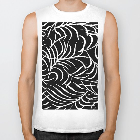 BLACK AND WHITE LEAF PALM Biker Tank