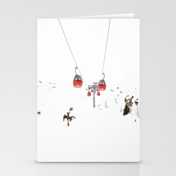Minimalist Skiing Red Ski Lift Stationery Cards