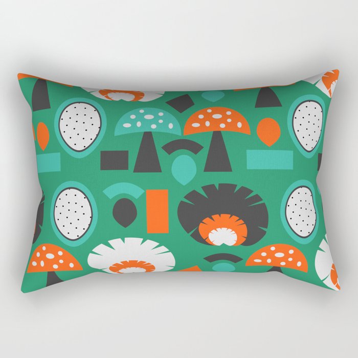 Funny mushrooms in green Rectangular Pillow