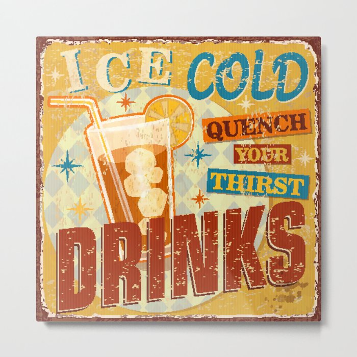 Vintage Ice Cold Drinks metal sign.  Metal Print
