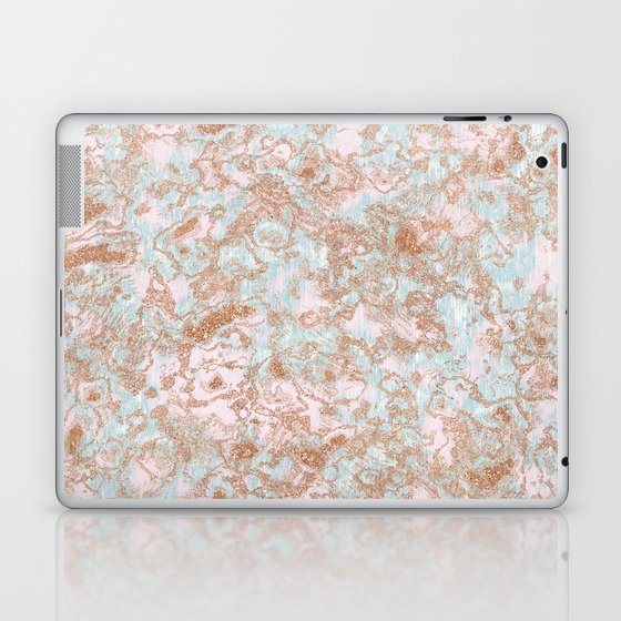 Mint Blush & Rose Gold Metallic Marble Texture Laptop & iPad Skin