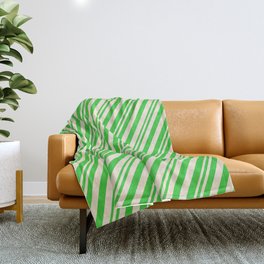 [ Thumbnail: Lime Green & Beige Colored Stripes/Lines Pattern Throw Blanket ]