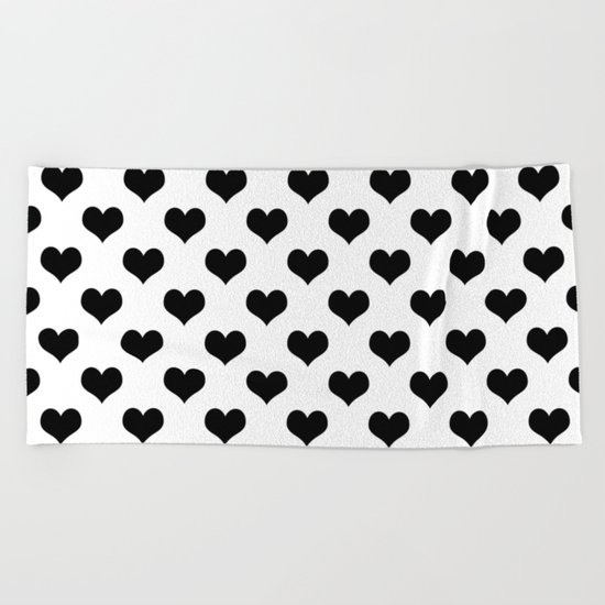 White Black Hearts Minimalist Beach Towel