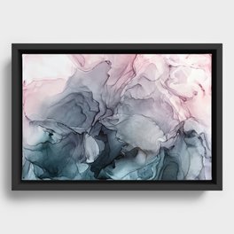 Blush and Payne's Grey Flowing Abstract Painting Framed Canvas