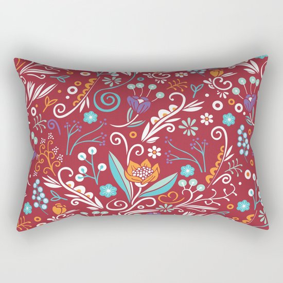 Flower circle pattern, red Rectangular Pillow