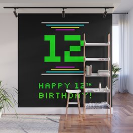 [ Thumbnail: 12th Birthday - Nerdy Geeky Pixelated 8-Bit Computing Graphics Inspired Look Wall Mural ]