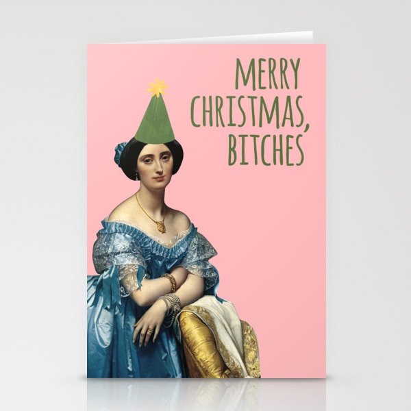Merry Christmas, Bitches! - Ingres on Pink Stationery Cards