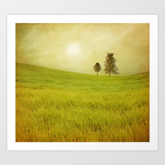 Trees & shining field Art Print