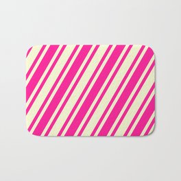 [ Thumbnail: Light Yellow & Deep Pink Colored Lines Pattern Bath Mat ]