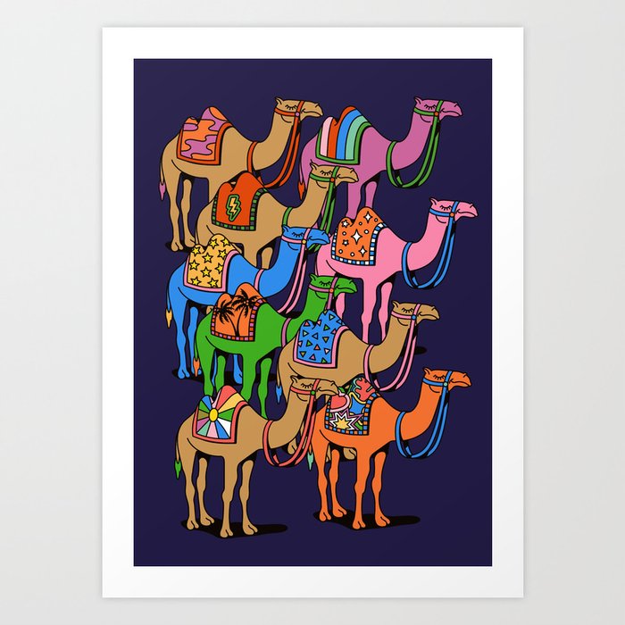 Colorful Desert Camels Colourful Morroco Sahara 60s World Traveller Art Print