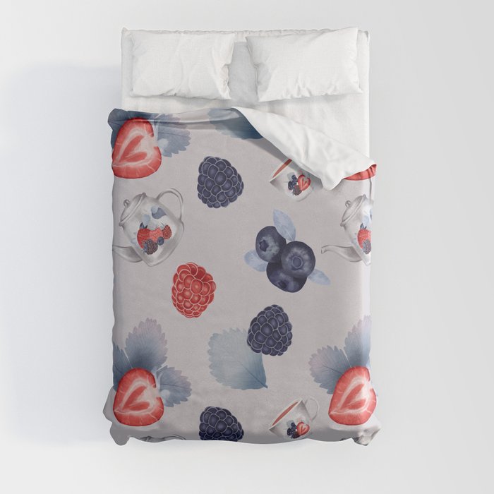 Strawberry Pattern with raspberries and blueberries Duvet Cover