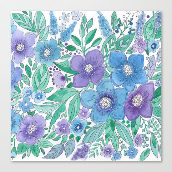 Watercolor . Blue Bouquet. Canvas Print
