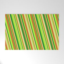 [ Thumbnail: Forest Green, Tan, Chocolate, and Light Green Colored Lined/Striped Pattern Welcome Mat ]
