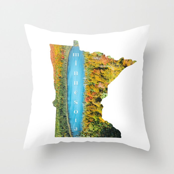 Map of Minnesota | Autumn Forest and Lake Throw Pillow