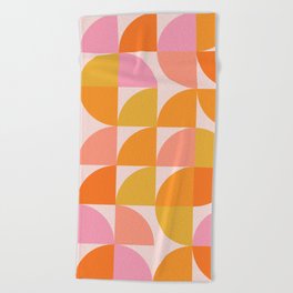 Mid Century Mod Geometry in Pink and Orange Beach Towel