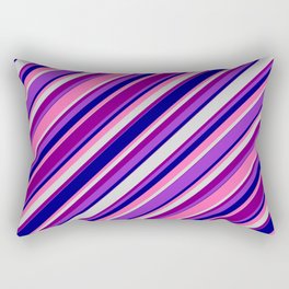 [ Thumbnail: Eye-catching Purple, Dark Orchid, Blue, Hot Pink & Light Grey Colored Lined Pattern Rectangular Pillow ]