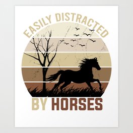 Easily Distracted By HorsesCute Horse Lover Gifts Women Long Sleeve Art Print