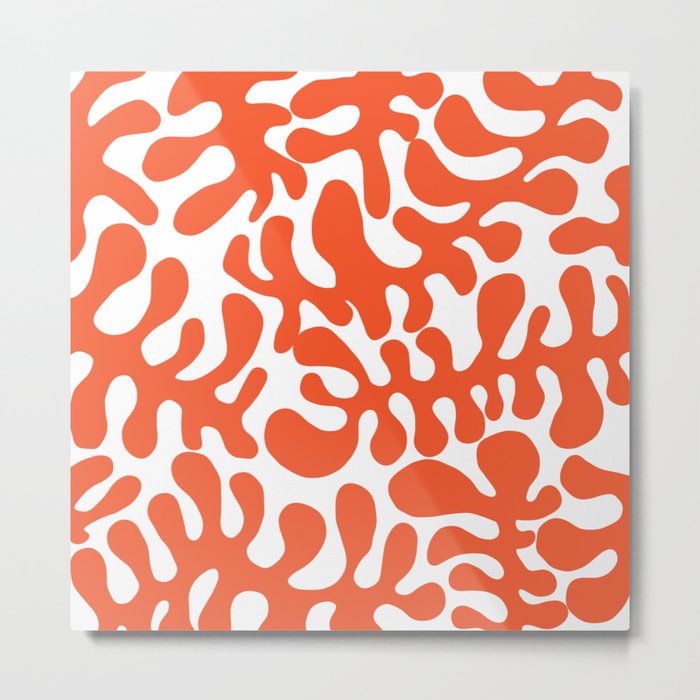 Vibrant orange Matisse cut outs seaweed pattern on white background Metal Print