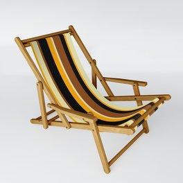 [ Thumbnail: Brown, Pale Goldenrod, Orange, and Black Colored Lines Pattern Sling Chair ]