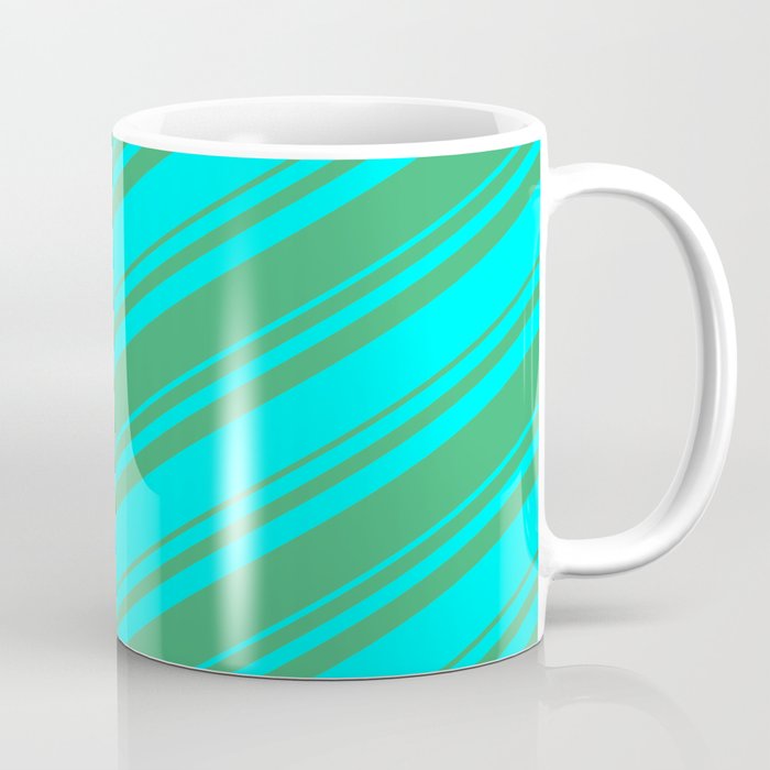 Sea Green and Aqua Colored Lined Pattern Coffee Mug