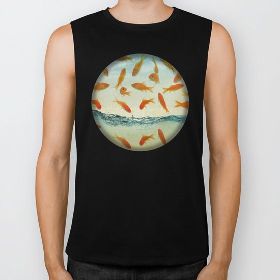 raining gold fish Biker Tank