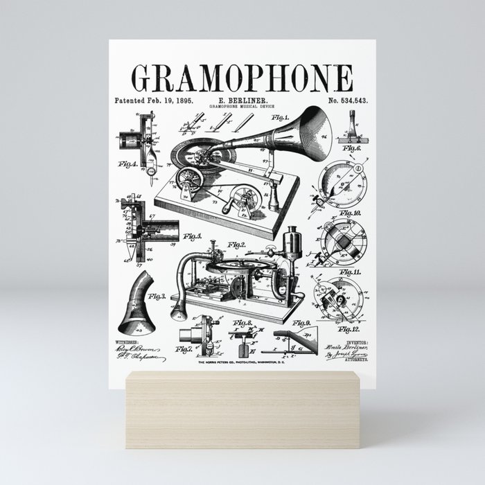 Gramophone Vinyl Record Lover Musician DJ Vintage Patent Mini Art Print