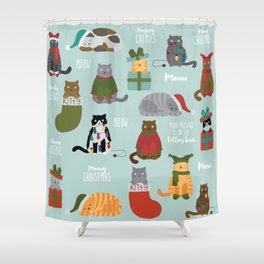 Naughty Christmas Cats with Words Shower Curtain