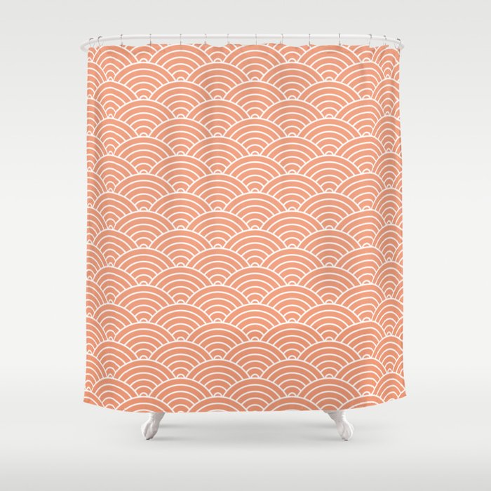 Japanese Waves Pattern Peach Shower Curtain