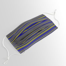 [ Thumbnail: Green & Dark Blue Colored Striped/Lined Pattern Face Mask ]