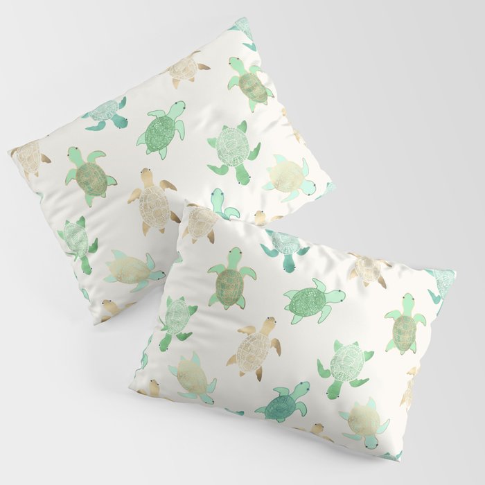Gilded Jade & Mint Turtles Pillow Sham
