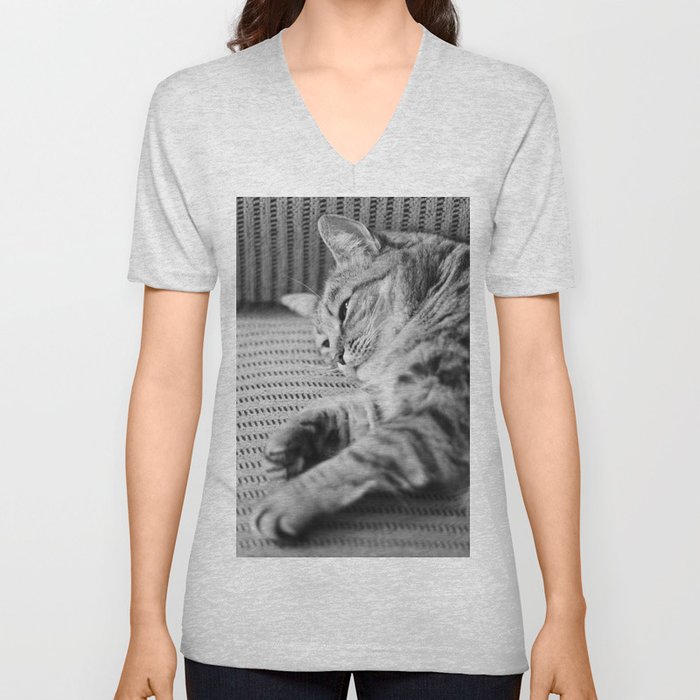 Cat V Neck T Shirt