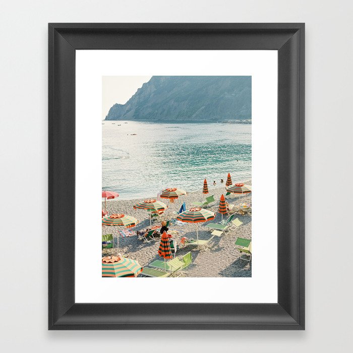 Monterosso al Mare, Cinque Terre | Beach with umbrellas | Travel Photography Print Framed Art Print