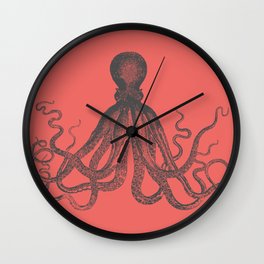Octopus in Coral  Wall Clock