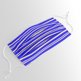[ Thumbnail: Beige and Blue Colored Stripes Pattern Face Mask ]
