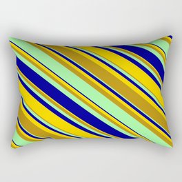 [ Thumbnail: Yellow, Dark Goldenrod, Green & Dark Blue Colored Lined/Striped Pattern Rectangular Pillow ]