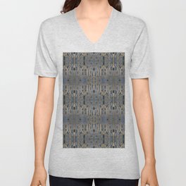 Blue And Copper Elegant Retro Art Deco Pattern With Marble Elements V Neck T Shirt