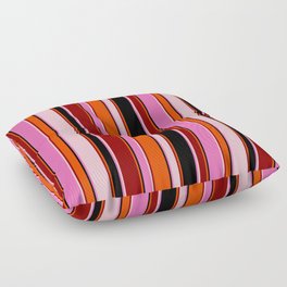 [ Thumbnail: Eye-catching Hot Pink, Black, Red, Dark Red, and Pink Colored Stripes/Lines Pattern Floor Pillow ]