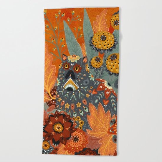 Foliage Cat Beach Towel