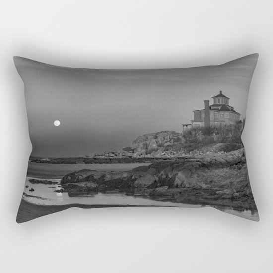 Full "Pink" Moon at Good Harbor Beach BW Rectangular Pillow