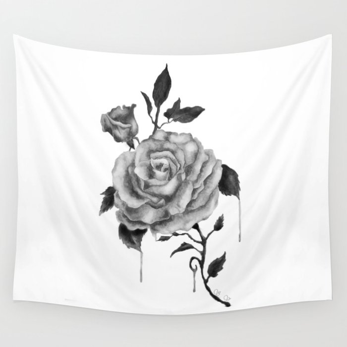 Black and White Rose Flower Wall Tapestry