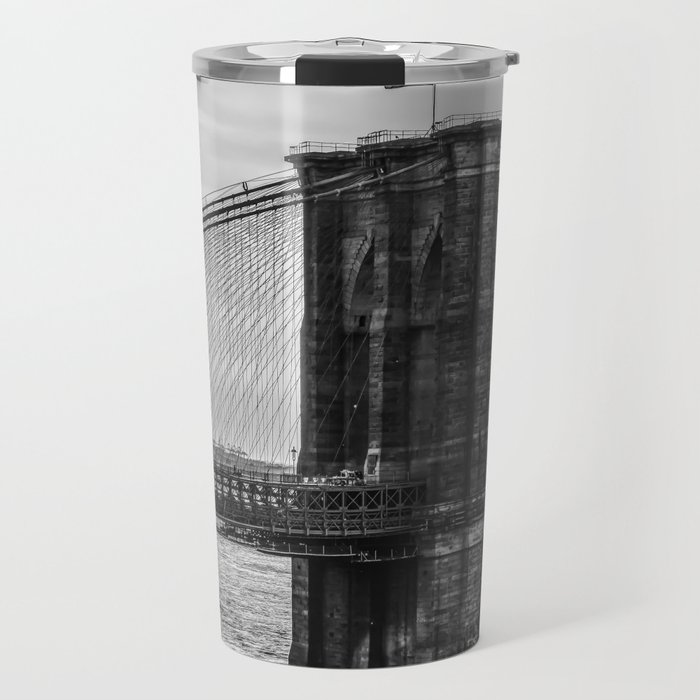 New York City black and white Brooklyn Bridge and Manhattan skyline Travel Mug