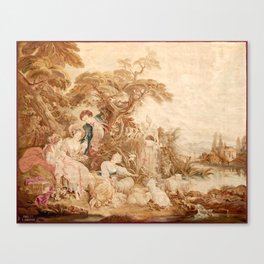 Antique 18th Century Romantic Pastoral French Tapestry by Francois Boucher Canvas Print