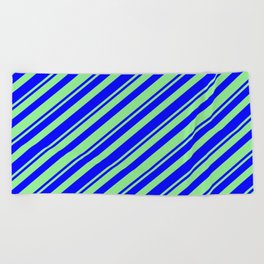 [ Thumbnail: Blue & Light Green Colored Striped Pattern Beach Towel ]