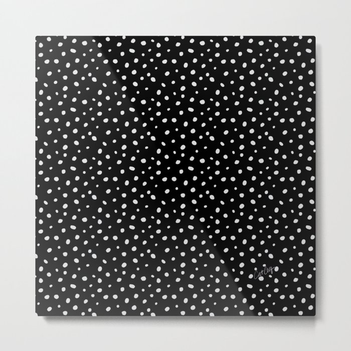 Hand-Drawn Dots – White on Black Metal Print