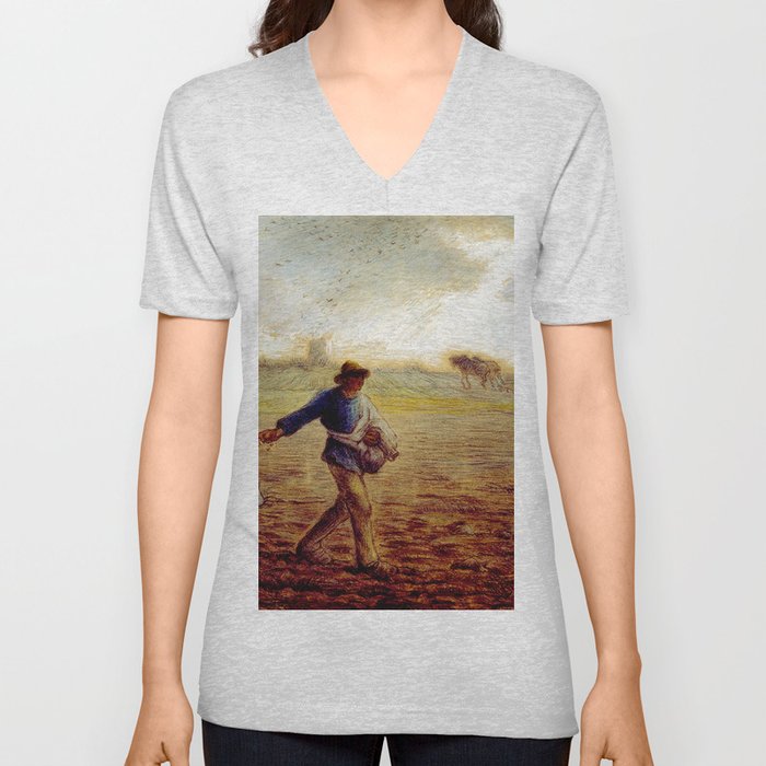 Jean Francois Millet The Farmer Sowing Seed V Neck T Shirt