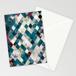 geometric pixel square pattern abstract background in blue green Stationery Card