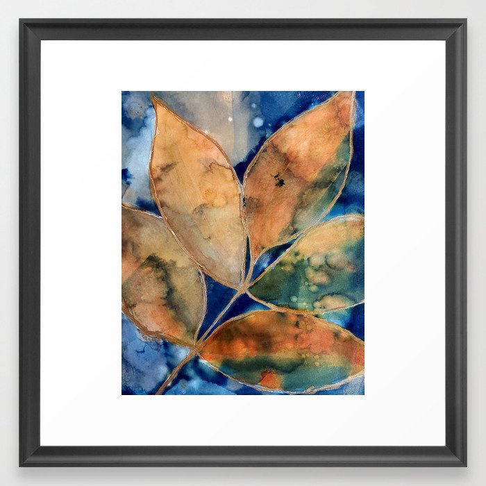 Multicolored Leaf Cyanotype Framed Art Print