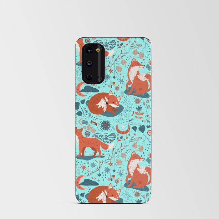 Foxes in the Garden - Aqua Blue Android Card Case
