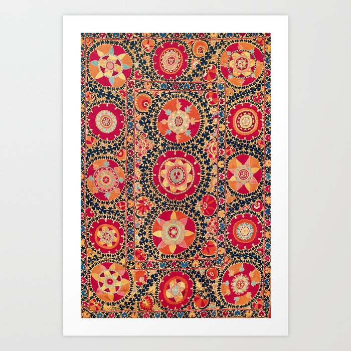 Kermina Suzani Uzbekistan Floral Embroidery Print Art Print